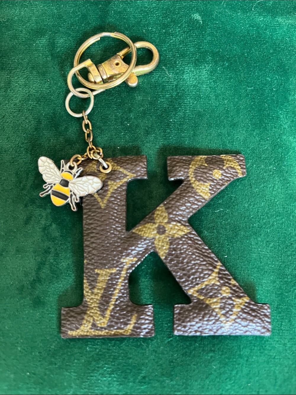 Louis Vuitton Brown Monogram 'K' handbag charm with Bee Charm authentic canvas